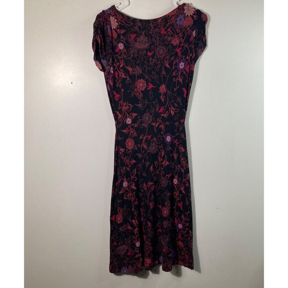 Womens Betsy Johnson Floral Dress Faux Wrap Top Black Red Knit S Viscose Spandex - Picture 2 of 10